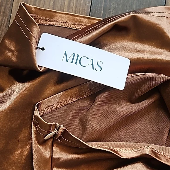 Micas Elegant Brown Ruched Pencil Skirt - Picture 3 of 4